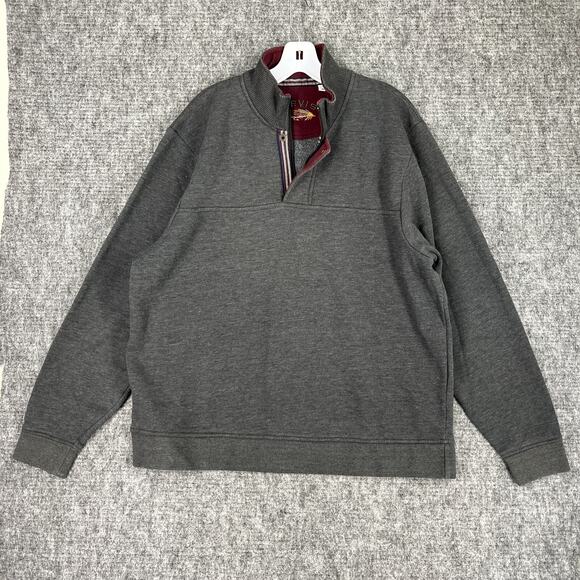 Orvis Mens Signature Quarter-Zip Sweatshirt XL Gray Sweater Snap‎ Collar Casual - Picture 1 of 8